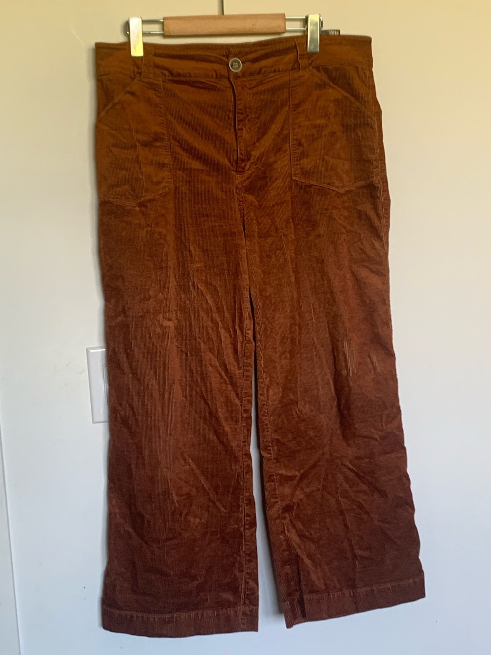 PAIGE Annesa High-Rise Wide Leg Corduroy Ankle Pant Stretch Brown Pocket Size 32